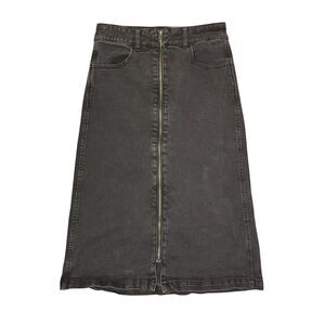 Madewell Lunar Wash Denim Midi Skirt Black High-Rise Zipper 70s Vibe Size 26